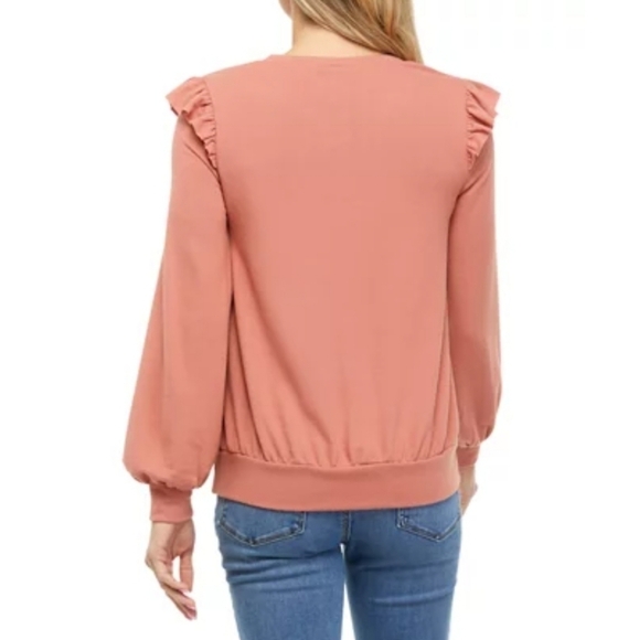 Cupio Women's Long Sleeve Ruffle Chest Knit Top Terracotta Clay - XL - Picture 2 of 10